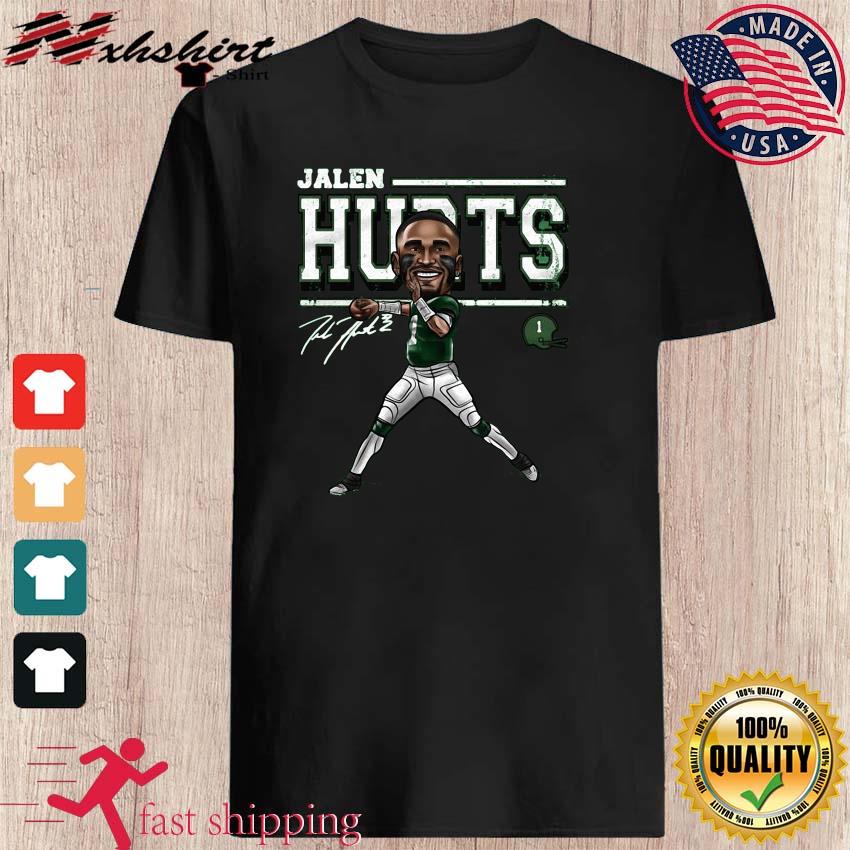 Jalen Hurts Philadelphia Eagles Cart00n Signature, 90s Style Quarter T Shirt