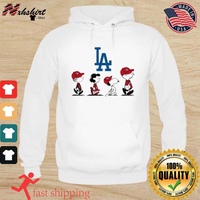 The Dodgers baseball with the peanut character Charlie brown and Snoopy  walking shirt, hoodie, sweater and long sleeve