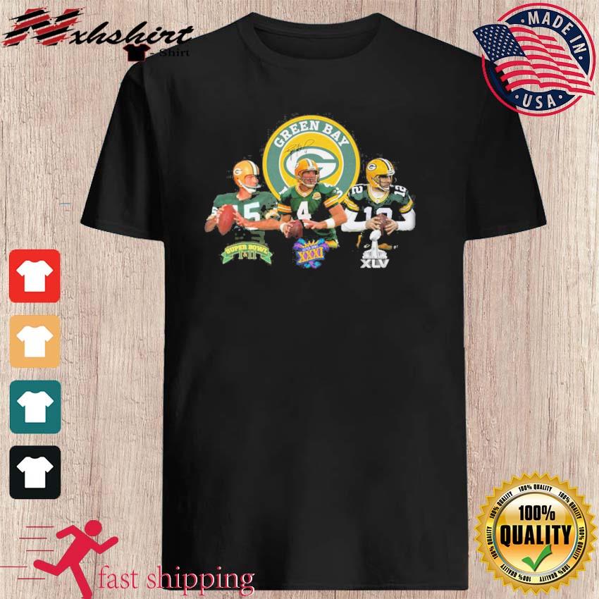 Green Bay Packers Champion Quarterback Brett Favre Bart Starr and Aaron  Rodgers signatures shirt,Sweater, Hoodie, And Long Sleeved, Ladies, Tank Top