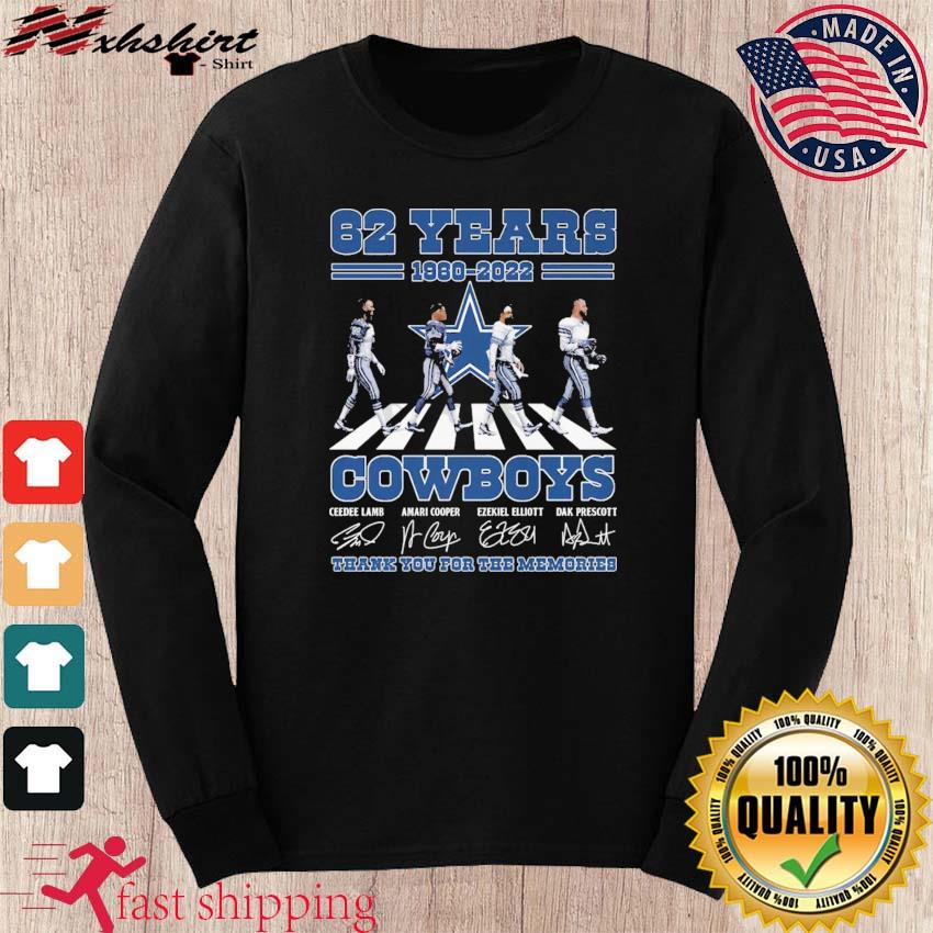 Dallas Cowboys Team Abbey Road 62 Years 1960 2022 Signatures Thank You For  The Memories Shirt - Tentenshirts