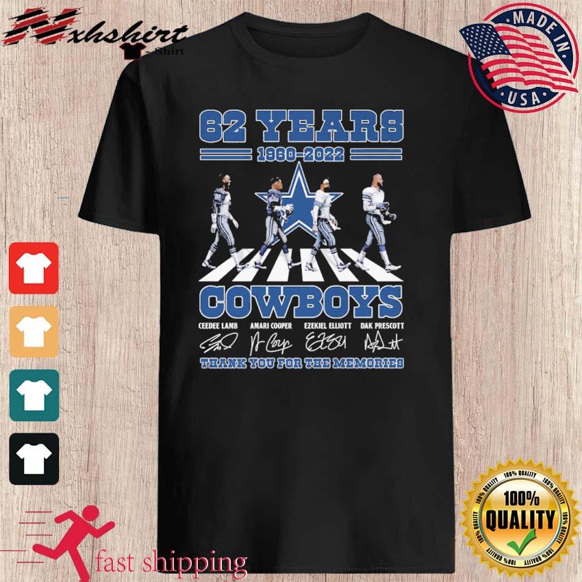 Dallas Cowboys Team Abbey Road 62 Years 1960 2022 Signatures Thank You For  The Memories Shirt - Tentenshirts