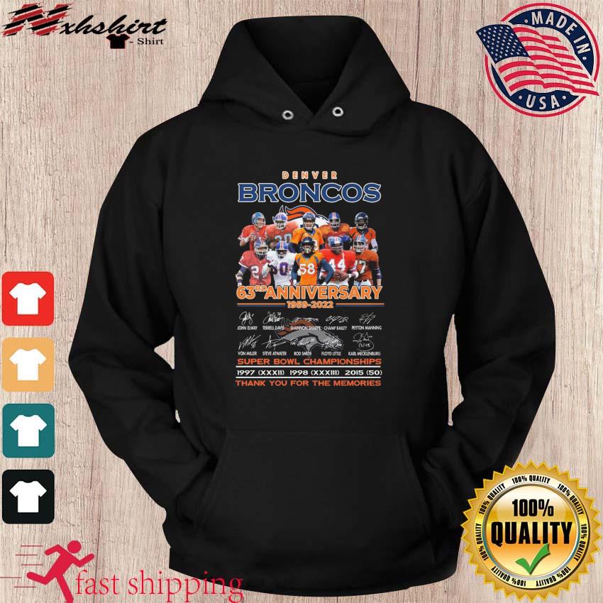 Denver Broncos 63rd Anniversary 1959 2022 Super Bowl Championship  Signatures Thanks Shirt, hoodie, sweater, long sleeve and tank top