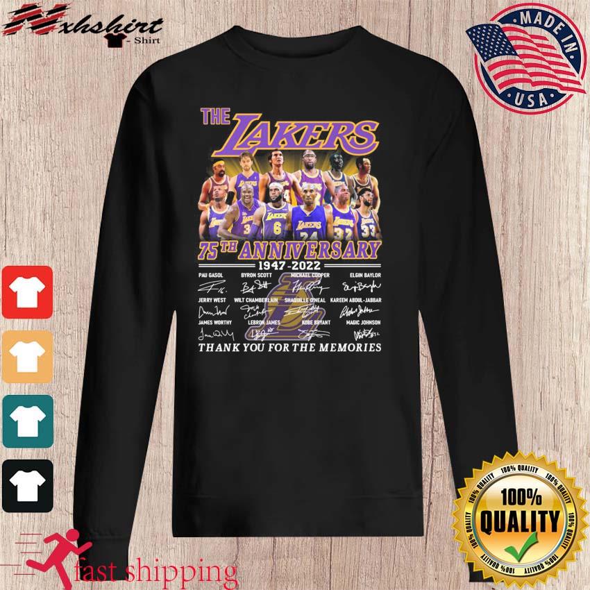 The Lakers Team 75th Anniversary 1947 2022 Signatures Thank You For The  Memories T-Shirt