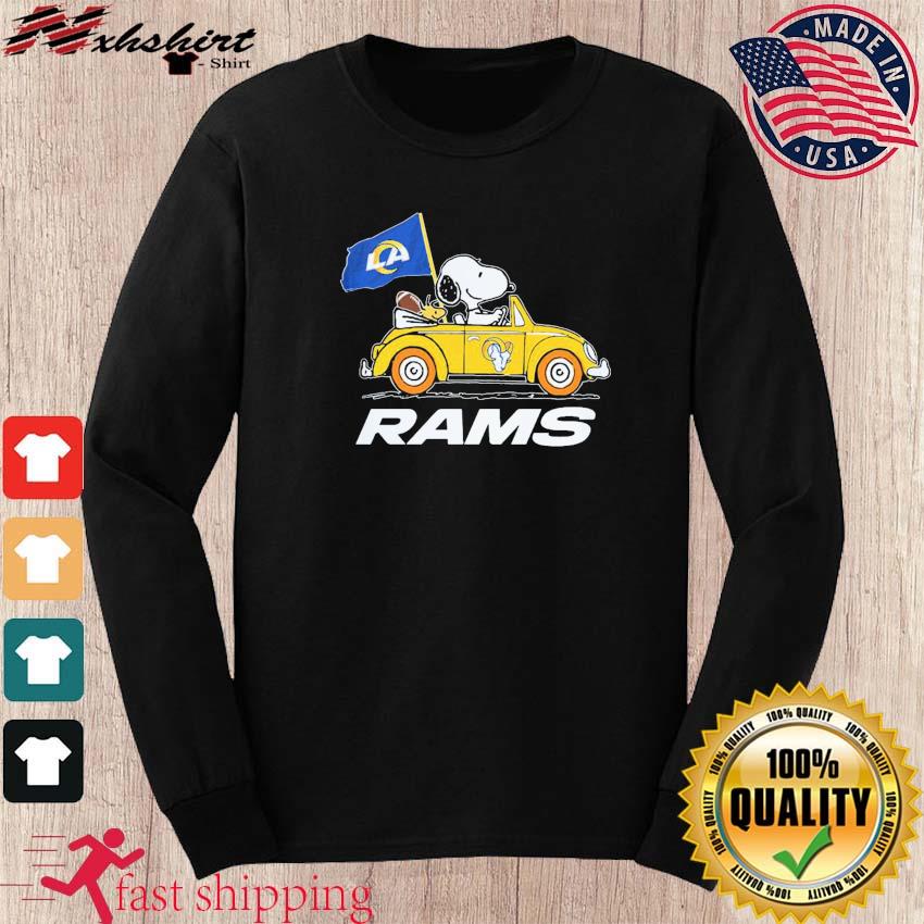 Snoopy and Woodstock riding car Rams shirt