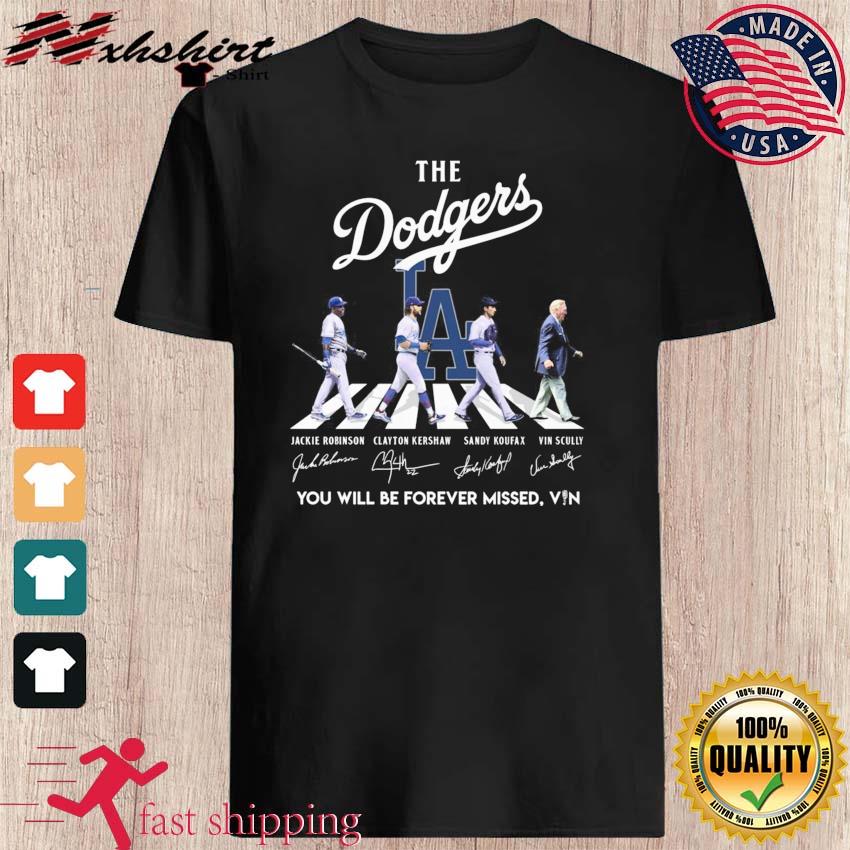 The Dodgers Sandy Koufax Clayton Kershaw Jackie Robinson Vin Scully  signatures road shirt, hoodie, sweater, long sleeve and tank top