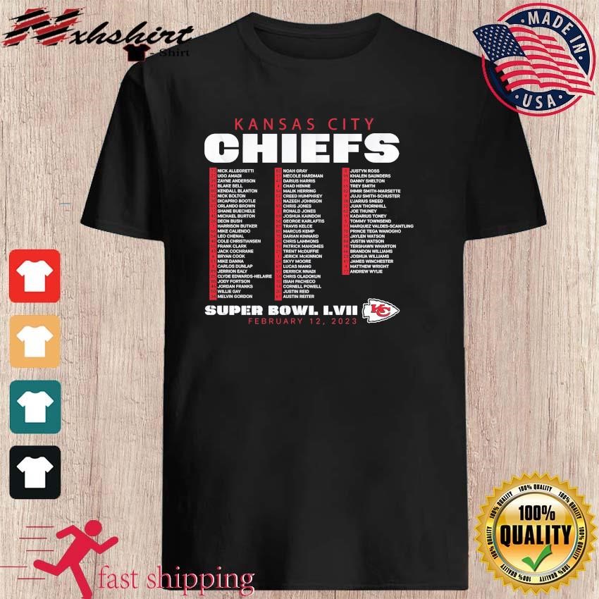 Mens Kansas City Chiefs Varsity Team Roster Super Bowl LVII Bound Graphic T- Shirt