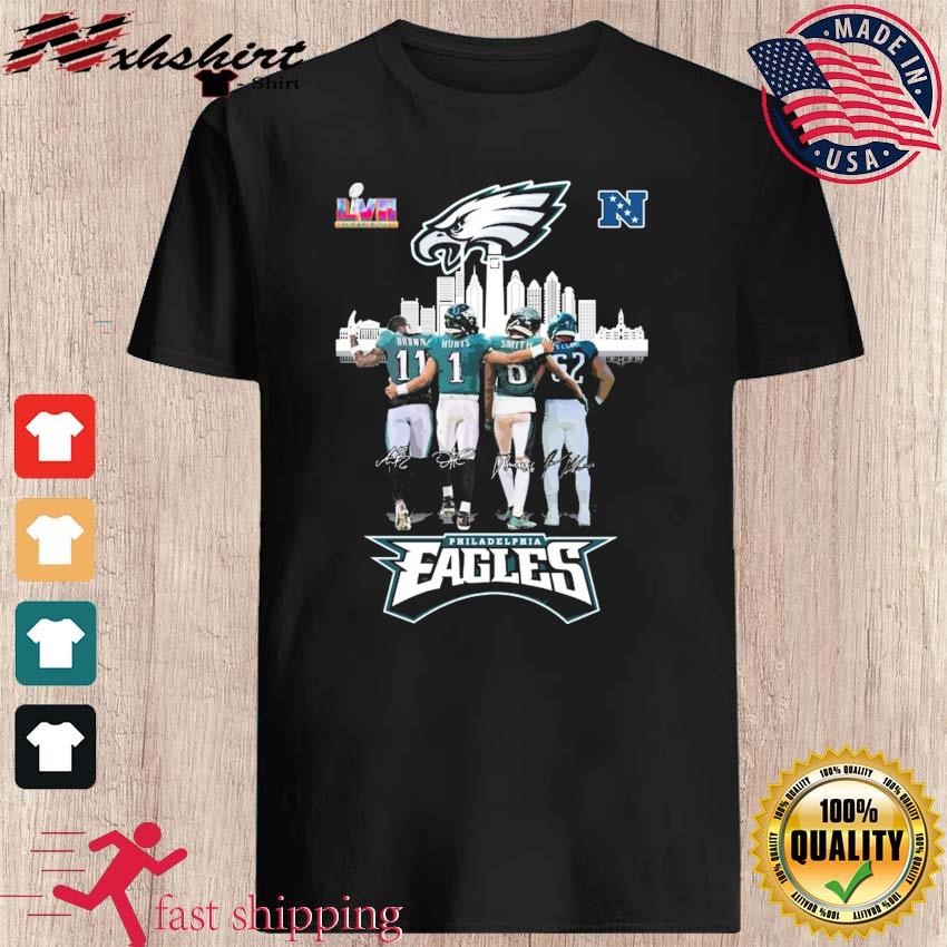 Philadelphia Eagles American flag Jalen Hurts Jason Kelce AJ Brown  signatures shirt - Limotees