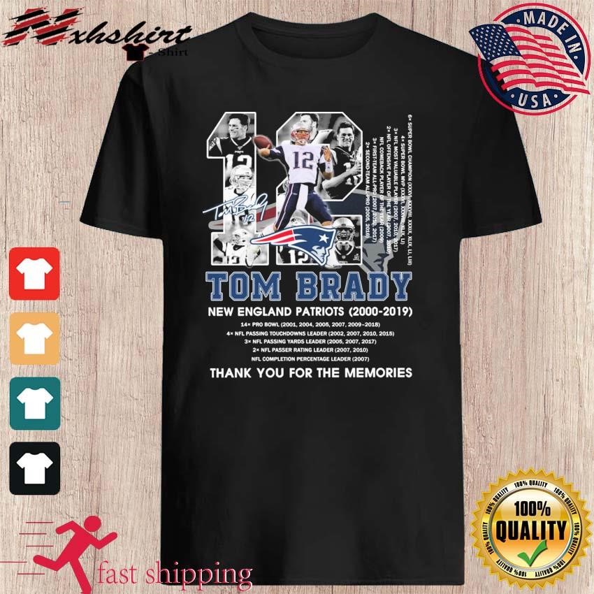 12 Tom Brady New England Patriots 2000-2019 Thank You For The Memories Signatures Shirt