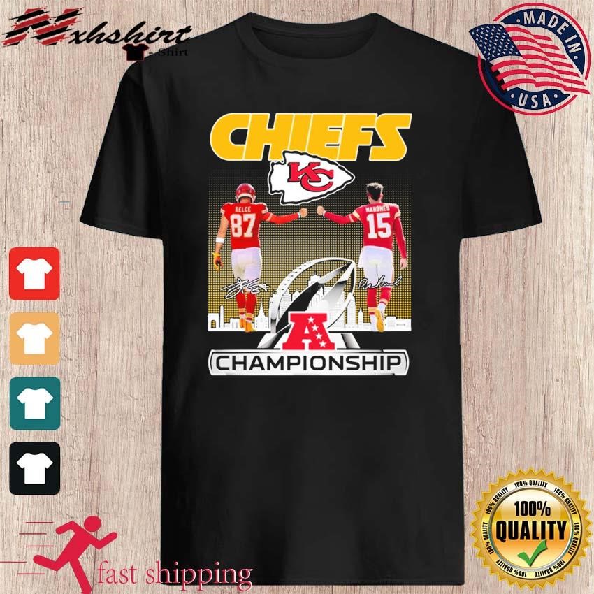 Patrick Mahomes Travis Kelce Kansas City Chiefs AFC Championship Signatures Shirt