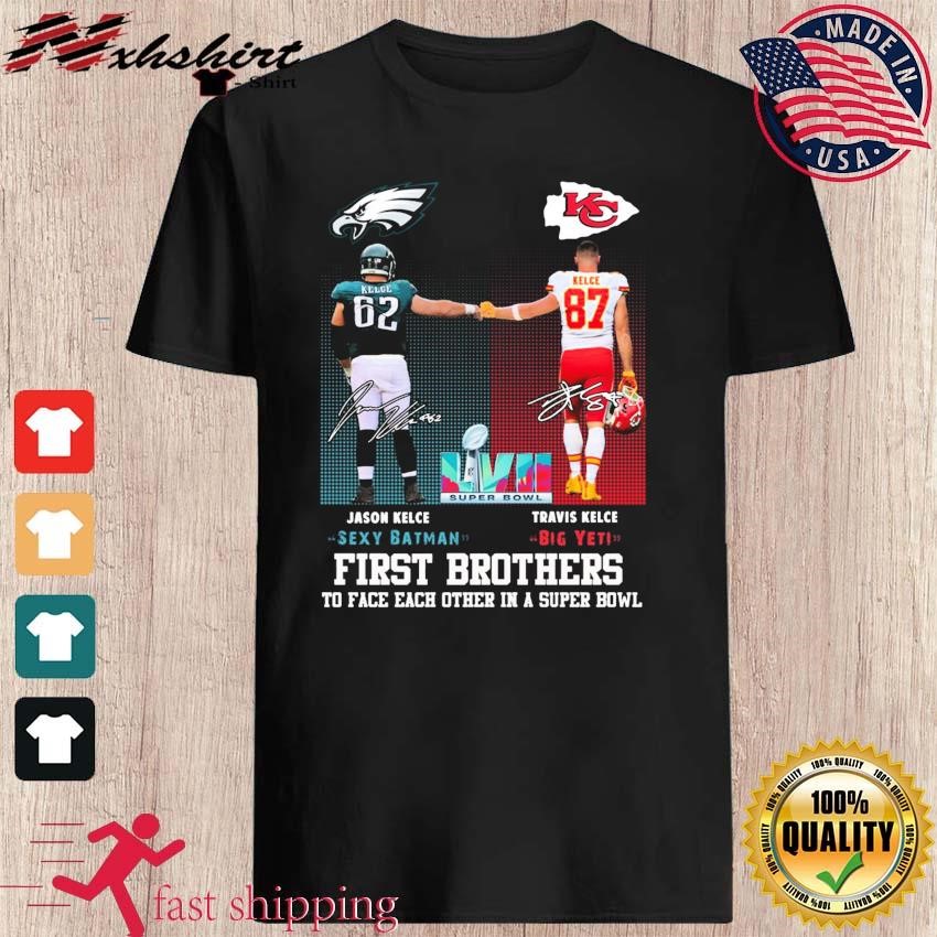 The First Brother Players To Face Each Other 2023 Travis Kelce And Jason Kelce Signatures Shirt