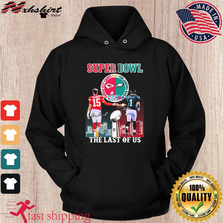 Super Bowl 2022-2023 Patrick Mahomes and Jalen Hurts The Last Of Us Skyline Signatures Shirt hoodie