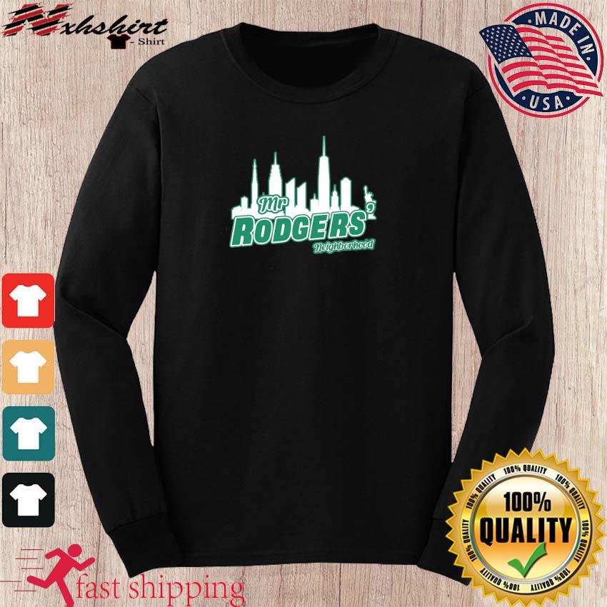 Aaron Rodgers New York Jets Mr Rogers Neighborhood Skyline Shirt - Limotees