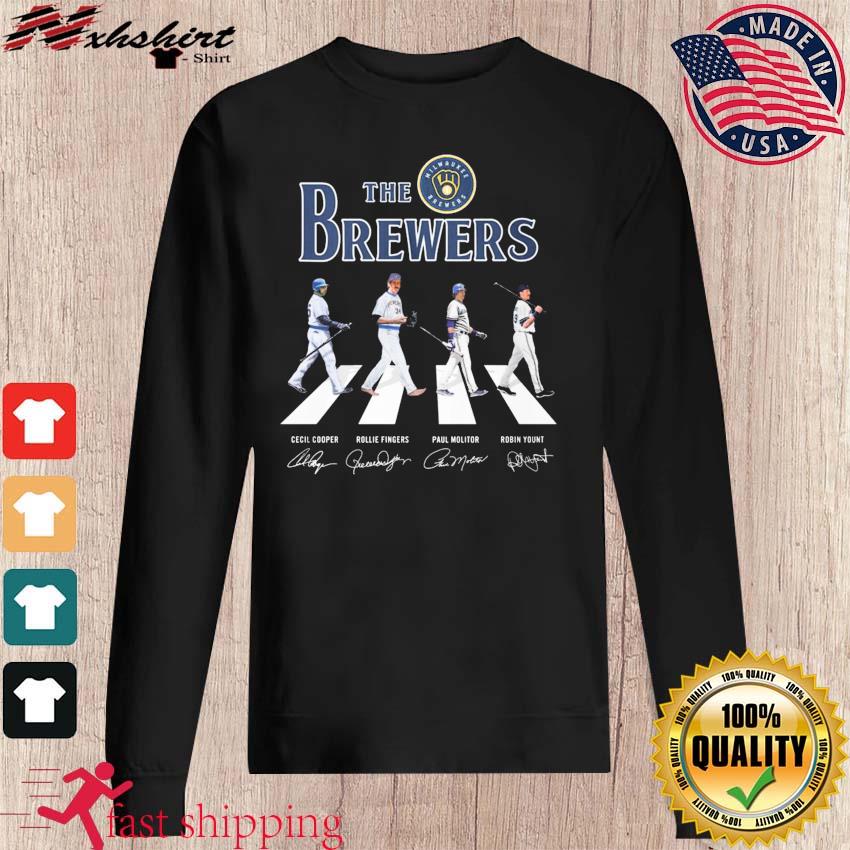 The Milwaukee Brewers Cecil Cooper Rollie Fingers Paul Molitor Robin Yount  signature Abbey Road shirt, hoodie, sweater, long sleeve and tank top