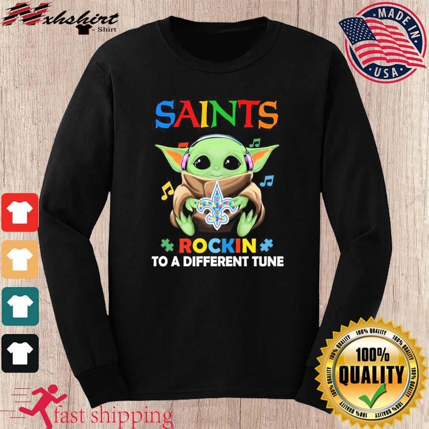 Autism New Orleans Saints Baby Yoda Rockin To A Different Tune Shirt