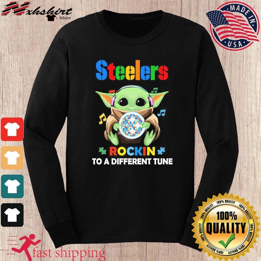 Autism Pittsburgh Steelers Baby Yoda Rockin To A Different Tune Shirt