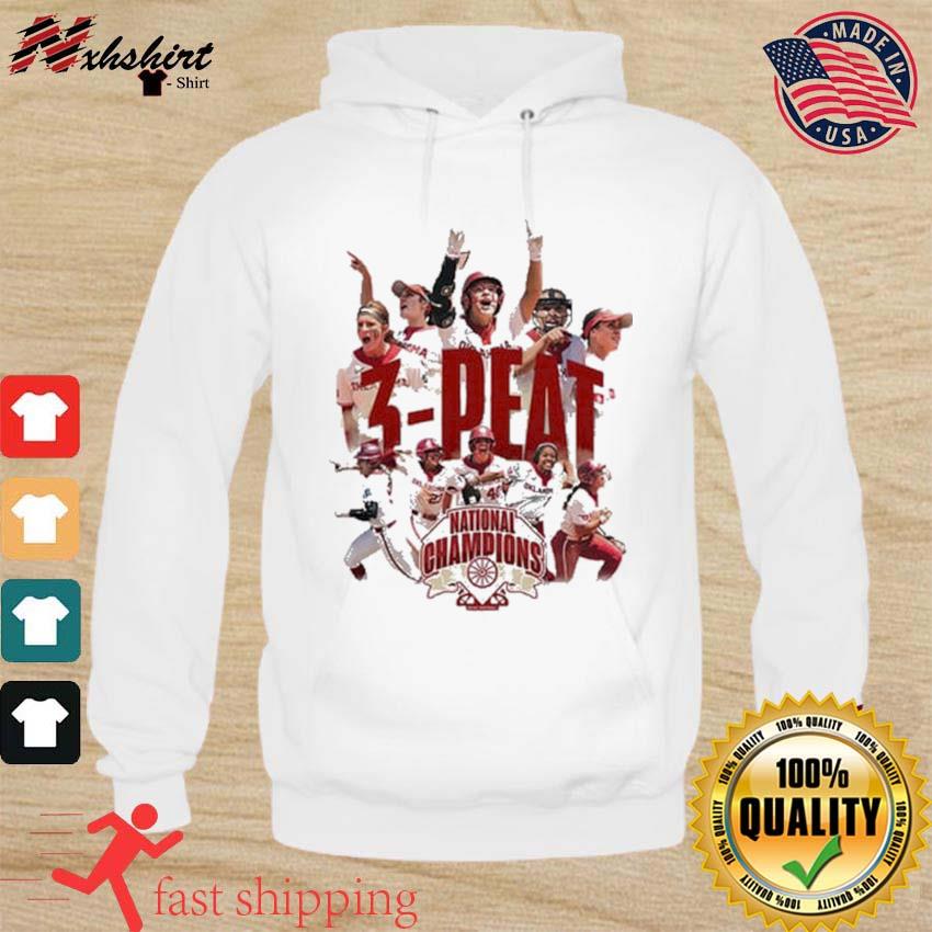 2023 Softball Champions 3 Peat Oklahoma Sooners Red Design Hoodie