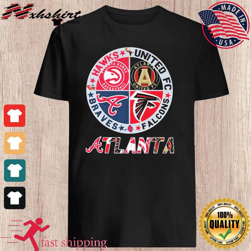 Nice Georgia Teams 4 Atlanta Braves Falcons Hawks United FC State Outline  Shirt, hoodie, sweater, long sleeve and tank top