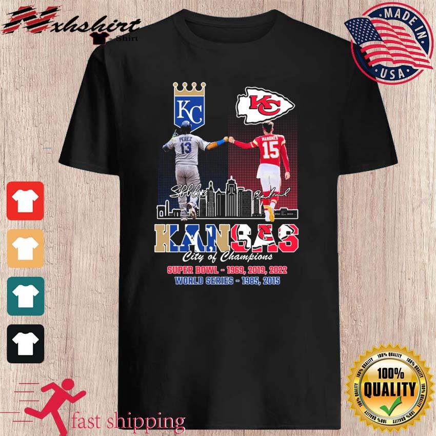 13 Salvador Pérez And 15 Patrick Mahomes Kansas City Of Champions shirt,  hoodie, sweater, long sleeve and tank top