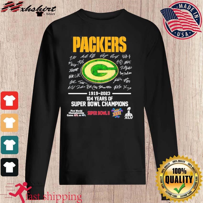 Original Green Bay Packers 1919 2023 104 Years Of Super Bowl Champions  Signatures Shirt - Limotees