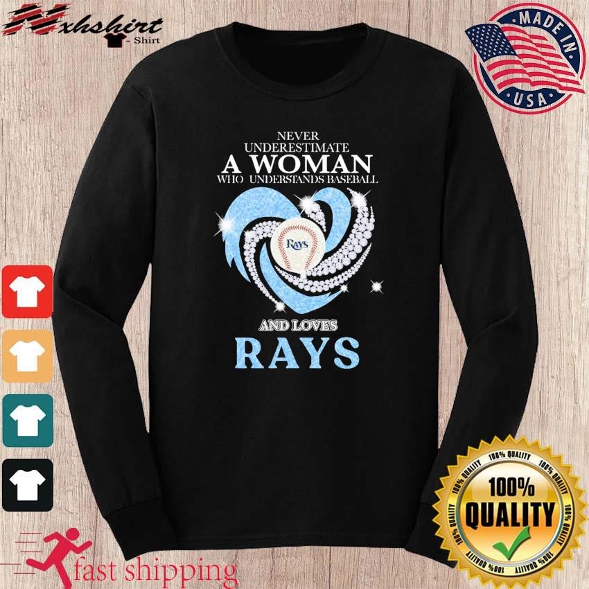 Hearts Never Underestimate A Woman Who Loves The Tampa Bay Buccaneers And Tampa  Bay Rays Shirt - Shibtee Clothing