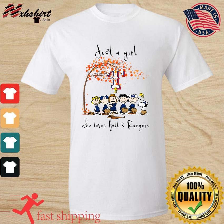 The Peanuts Just A Girl Who Loves Fall Texas Rangers Shirt - Reallgraphics