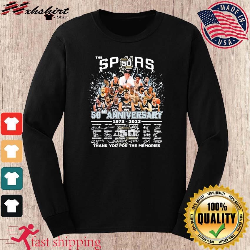 The San Antonio Spurs 50th anniversary 1973 2023 thank you for the memories  signatures shirt, hoodie, longsleeve tee, sweater