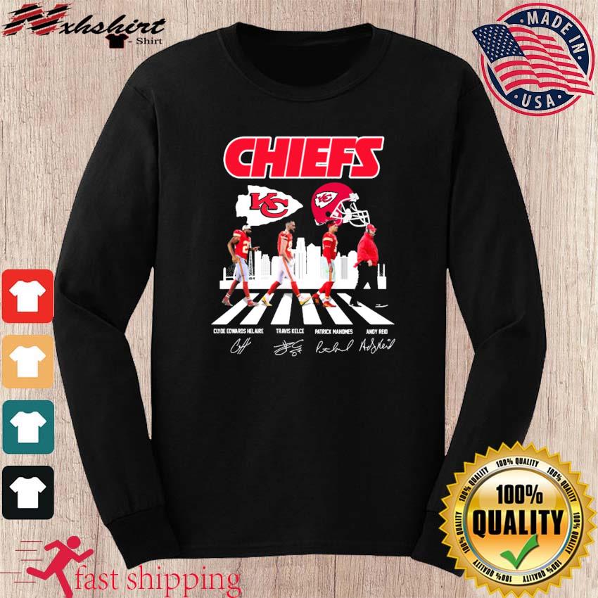 The Chiefs Patrick Mahomes Travis Kelce Clyde Edwards Helaire Andy Reid  abbey road signatures Merry Christmas shirt, hoodie, sweater, long sleeve  and tank top