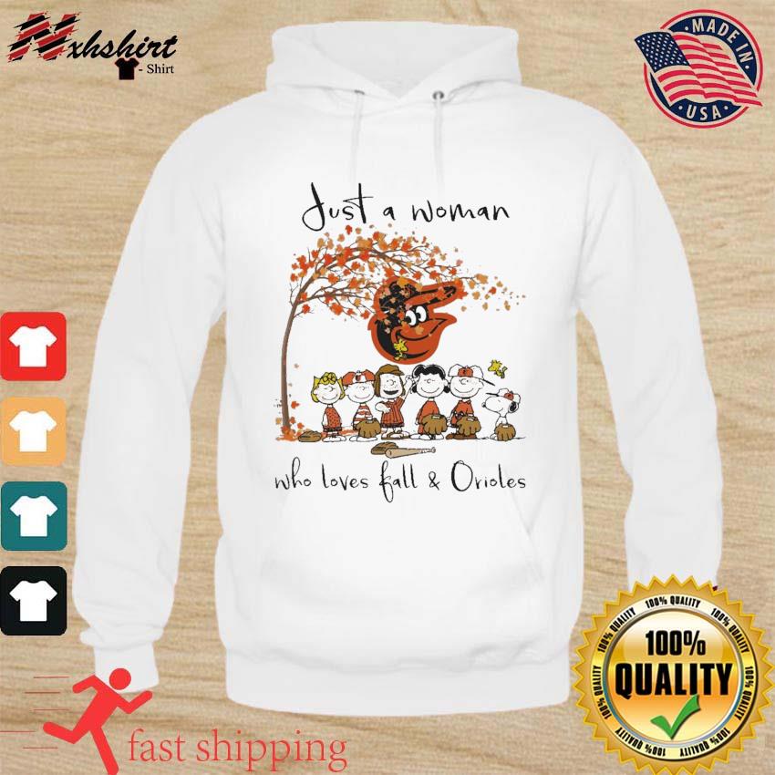 Just A Woman Who Loves Fall And Orioles T Shirt, hoodie, sweater and long  sleeve