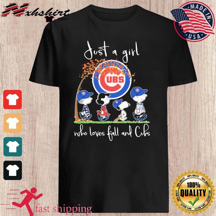 Just A Girl Who Loves Fall And Peanuts Snoopy Chicago Cubs Shirt