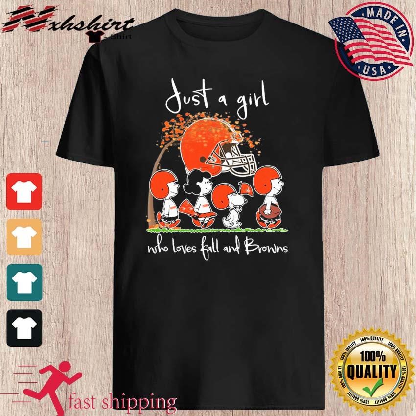 Official peanuts Just A Girl Who Loves Fall And Cleveland Browns