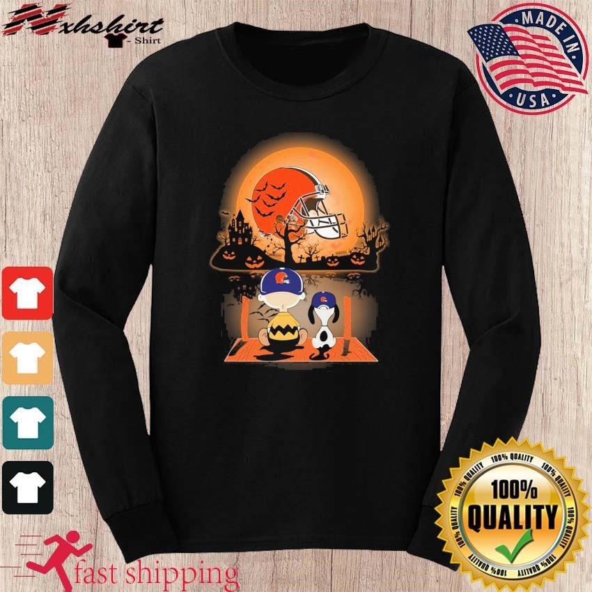 Peanuts Charlie Brown and Snoopy characters Halloween Cleveland Browns  helmet shirt, hoodie, sweater, long sleeve and tank top