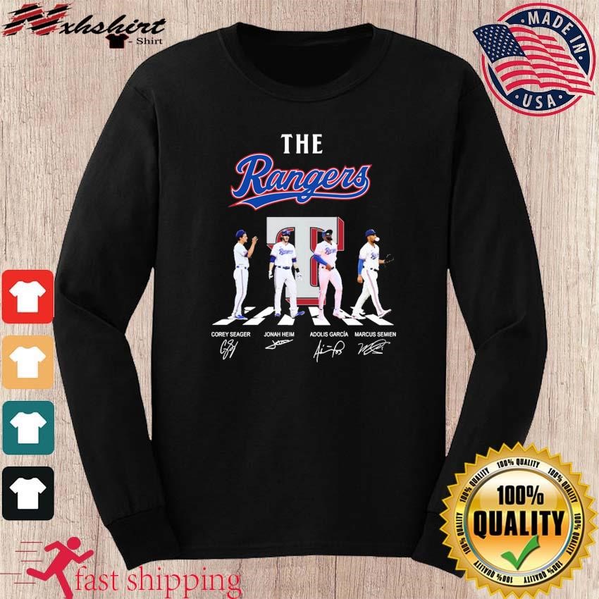 The Rangers Abbey Road Corey Seager Jonah Heim Adolis Garcia And Marcus  Semien Signatures Shirt, hoodie, sweater, long sleeve and tank top