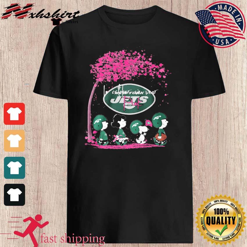 Peanuts Characters New York Jets In October We Wear Pink Shirt