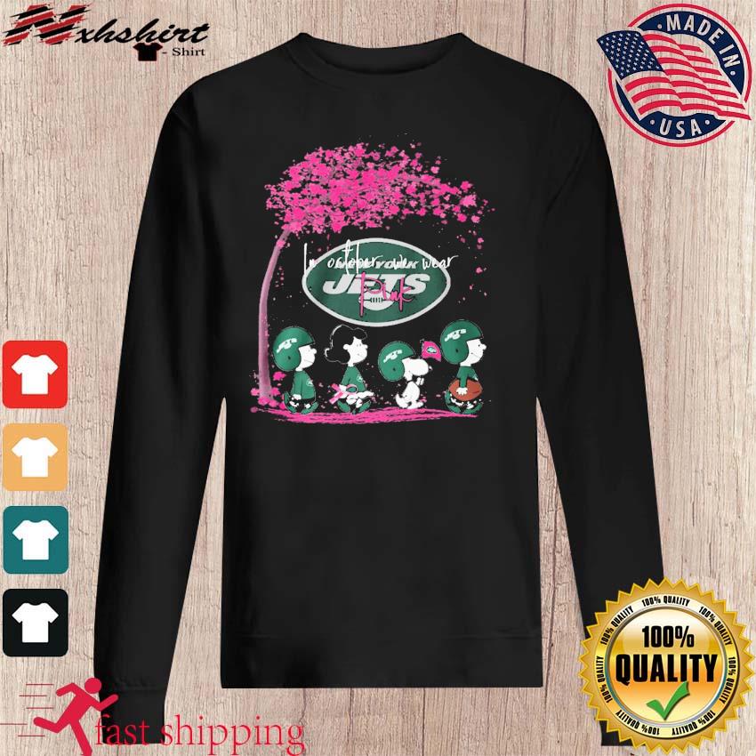 Peanuts Characters New York Jets In October We Wear Pink Shirt