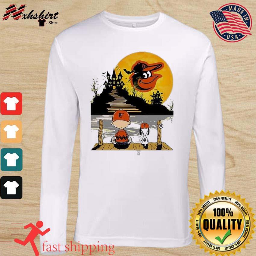 Baltimore Orioles Snoopy and Charlie Brown Sit Under Moon Peanuts Halloween  shirt, hoodie, sweater, long sleeve and tank top