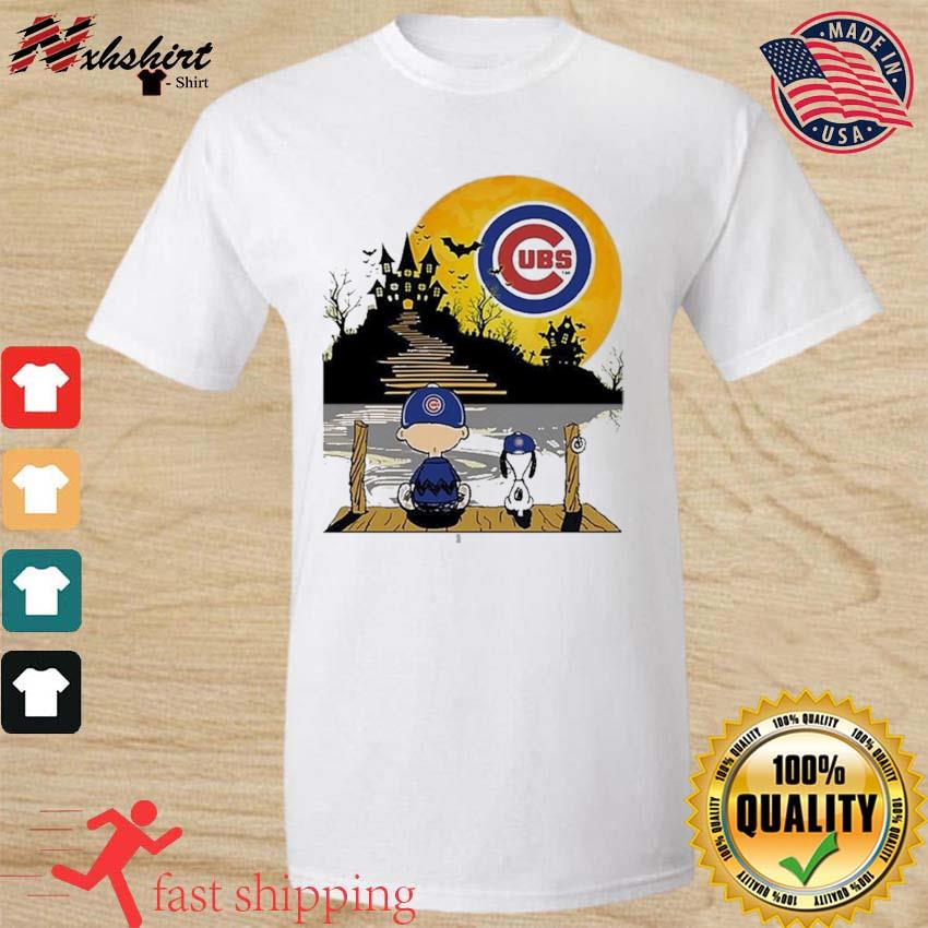 Peanuts Snoopy Charlie Brown Chicago Cubs Sitting Under Moon