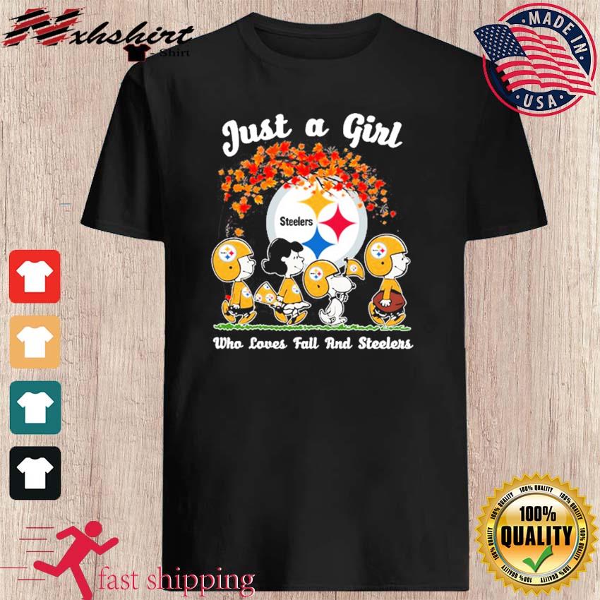 Snoopy Just A Girl Who Loves Fall Peanuts and Pittsburgh Steelers Shirt,  hoodie, sweater, long sleeve and tank top