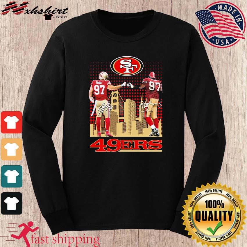 Nick Bosa 97 San Francisco 49ers player signature football poster shirt,  hoodie, sweater, long sleeve and tank top