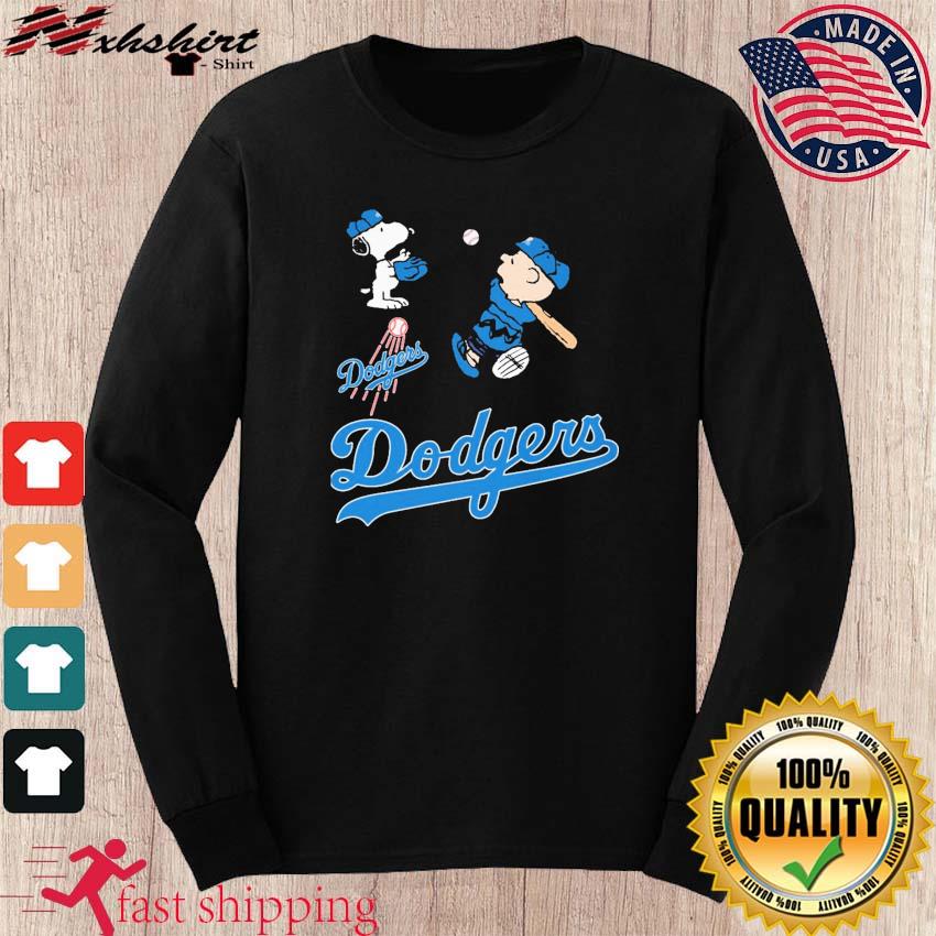Peanuts Charlie Brown And Snoopy Playing Baseball Los Angeles Dodgers T- Shirt - TeeNavi