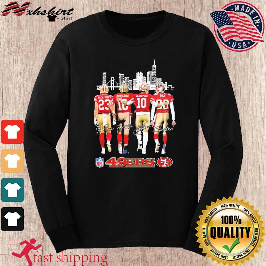 San Francisco 49ers Skyline Mccaffrey Montana Garoppolo And Rice Signatures  Shirt, hoodie, sweater, long sleeve and tank top