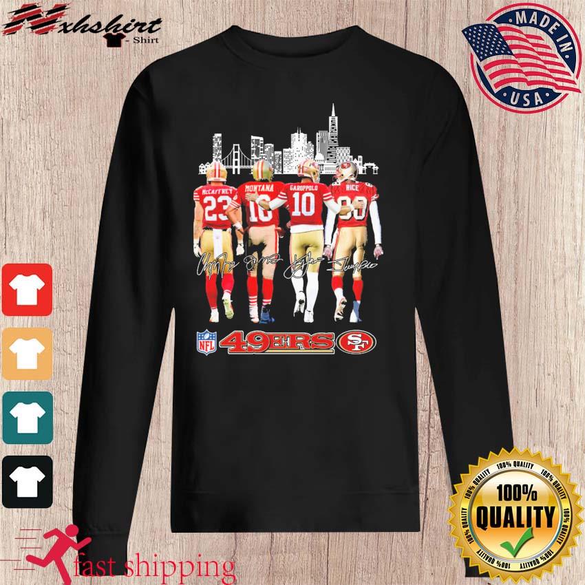 San Francisco 49ers Skyline Mccaffrey Montana Garoppolo And Rice Signatures  Shirt, hoodie, sweater, long sleeve and tank top