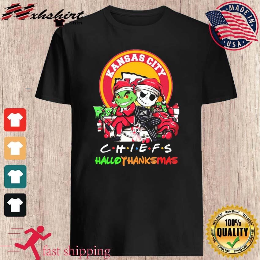 Grinch and Jack Skellington Kansas City Chiefs HalloThankMas shirt