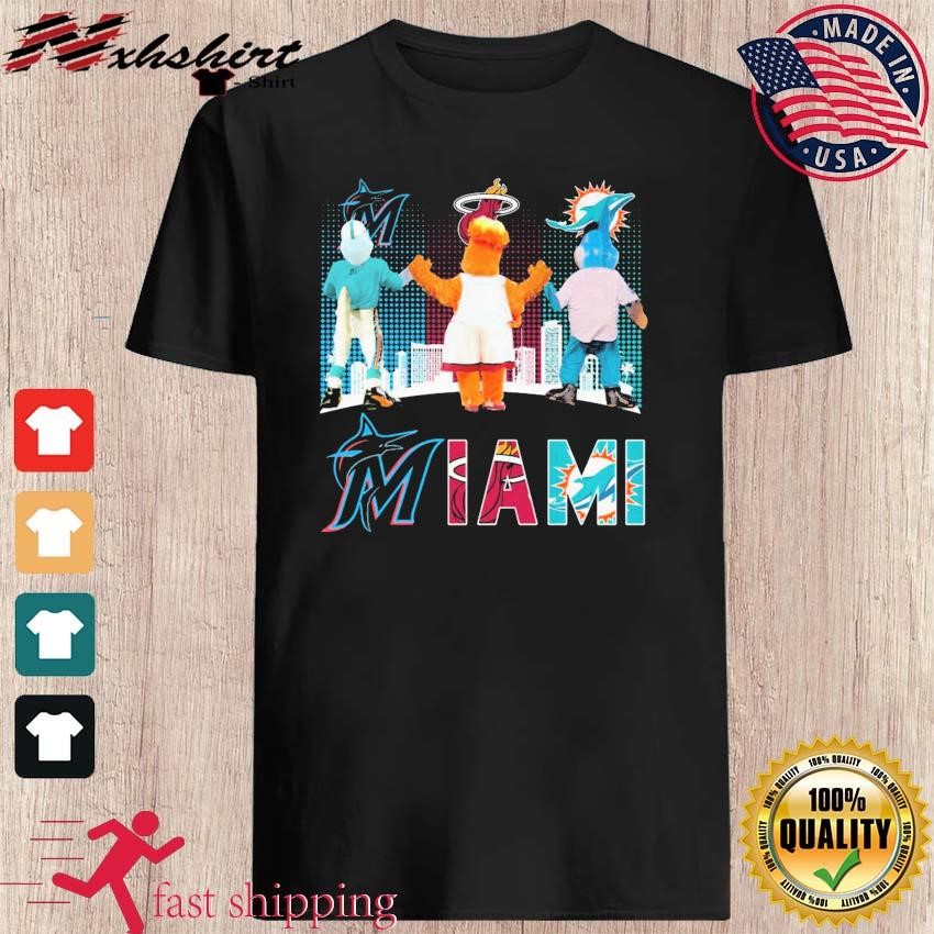 Miami sports team Miami Marlins Miami Heat and Miami Dolphins mascots  shirt, hoodie, sweater, long sleeve and tank top