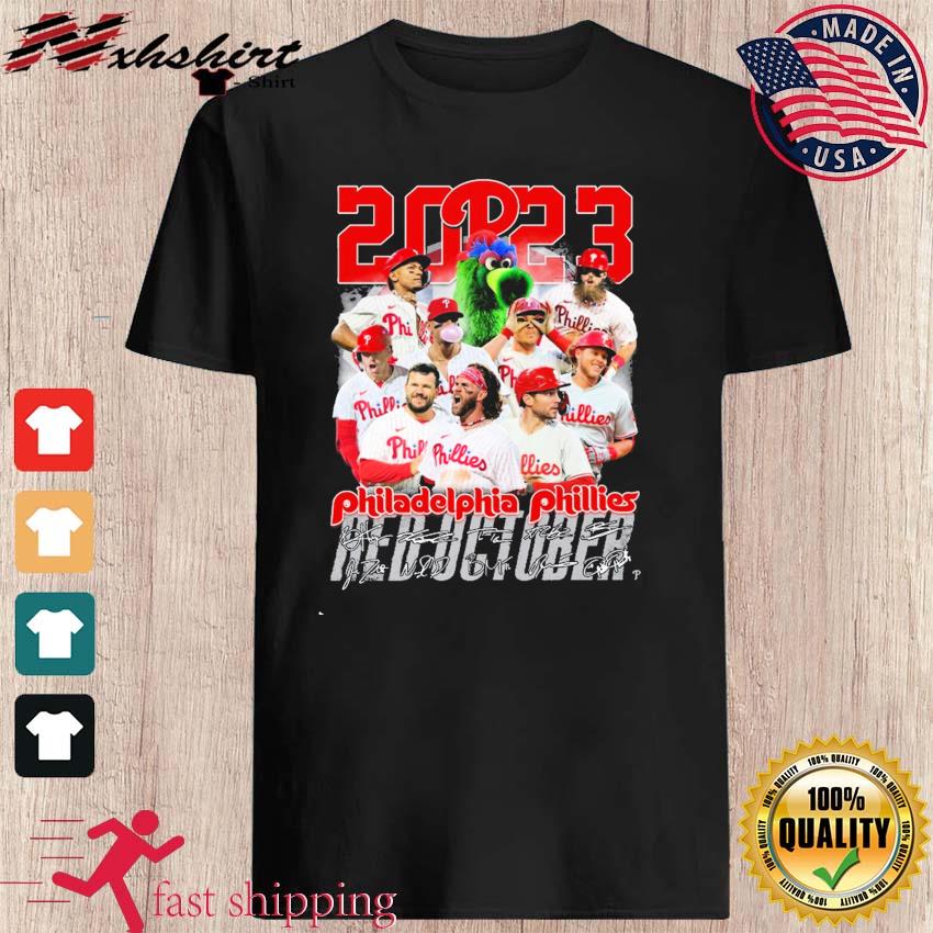 Philadelphia Phillies 2023 P Logo Red October Signatures Shirt