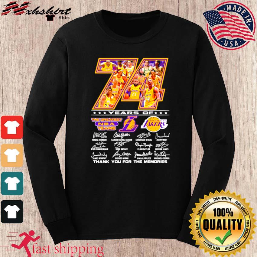 74 Years Of The Greatest Nba Team Los Angeles Lakers Signature Shirt Hoodie Sweater Long Sleeve And Tank Top